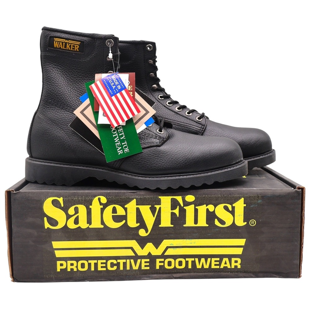 Walker SafetyFirst Steel Toe Work Boots Mens 13 D Vintage 90s USA Black Leather